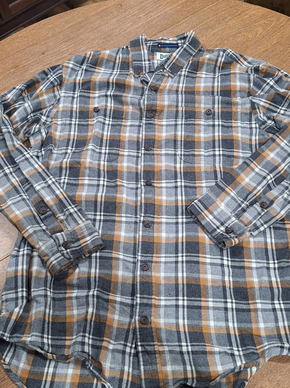 Duluth Trading Co. Gray & Mustard Plaid Flannel Shirt